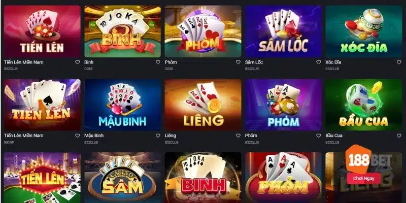 Sảnh game bài với kho trò chơi từ các nhà phát triển nổi danh.